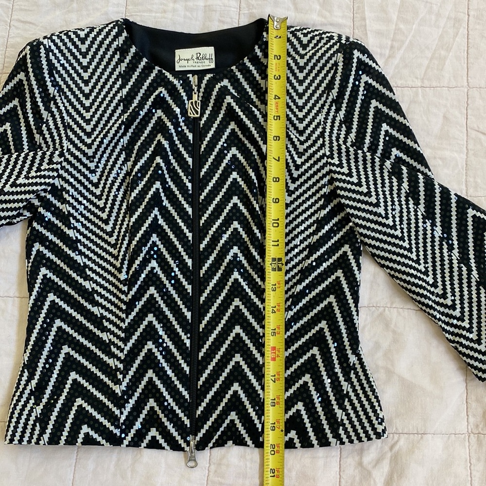 Ladies Joseph Ribkoff Trends Black White Geometric Stripe Zip Up Jacket USA 4/6 - Picture 7 of 8